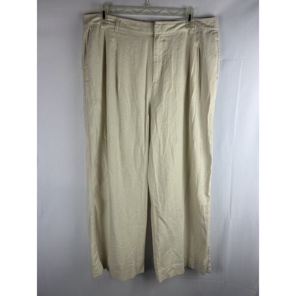 GAP Linen Blend Wide Leg Pants Women's Size 20 Off-White Pleated Front Pockets - Picture 1 of 6